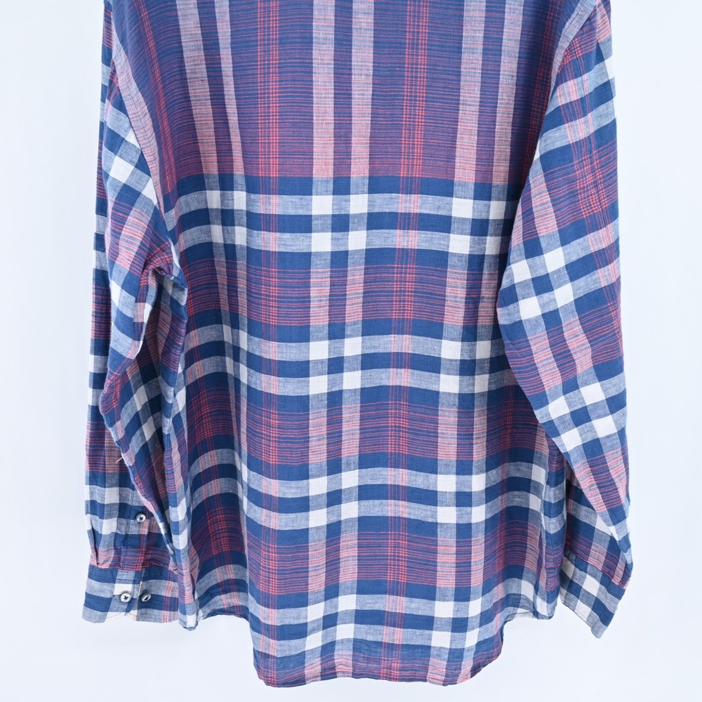 Tommy Bahama Mens XL Linen Cotton Plaid Shirt Coastal Resort Relaxed Luxe Blue - Picture 11 of 16